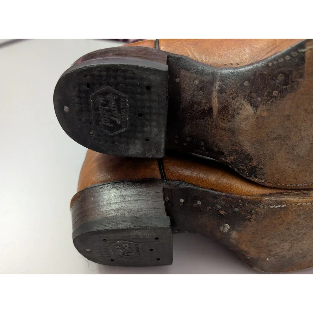 Vintage Tony Lama Brown Leather Cowboy Boots Mens 6 B Fits Womens 7.5 8 Western